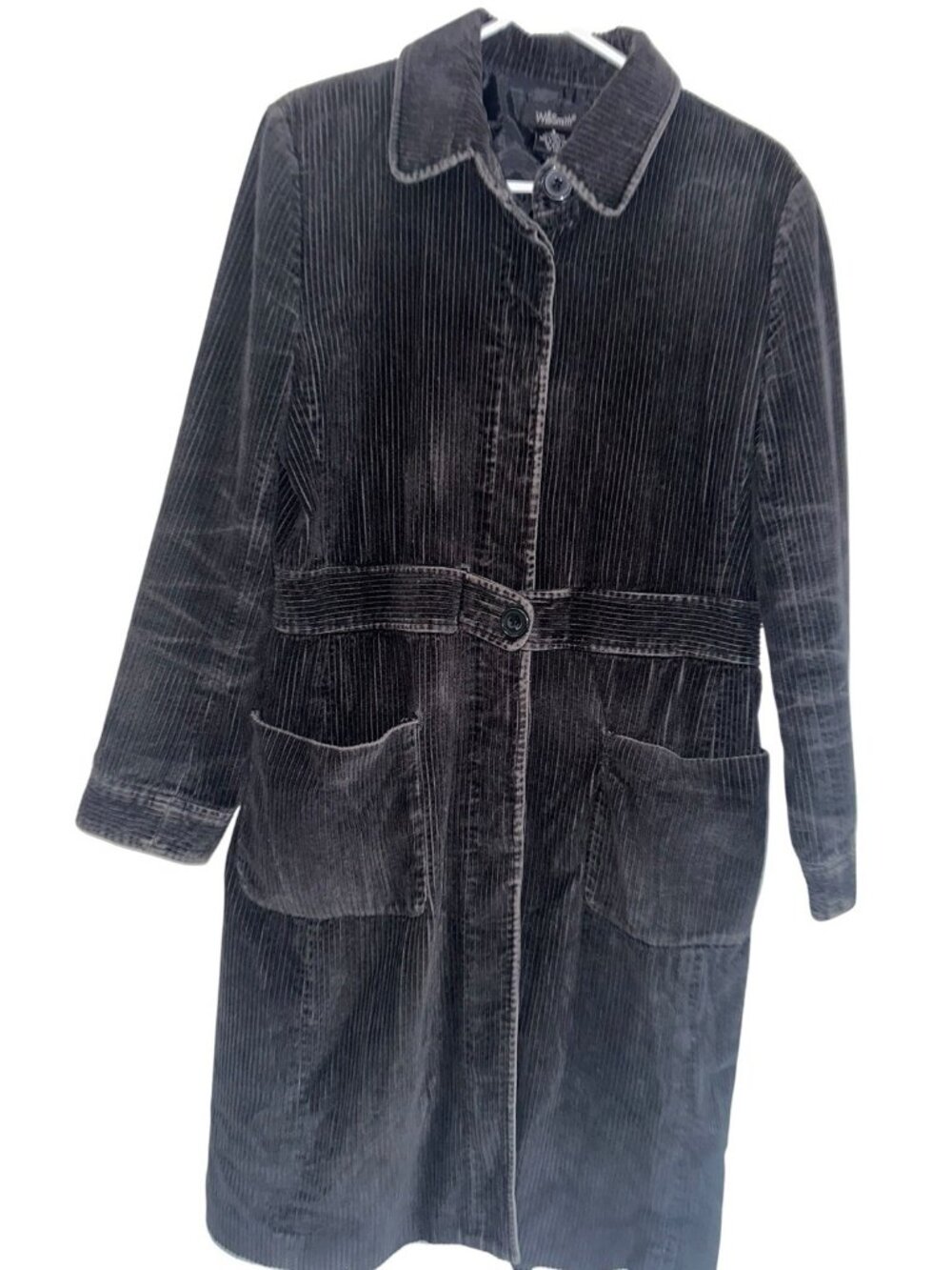 Willi Smith Corduroy Trench Coat Womens 6 Black Button Academia Minimalist
